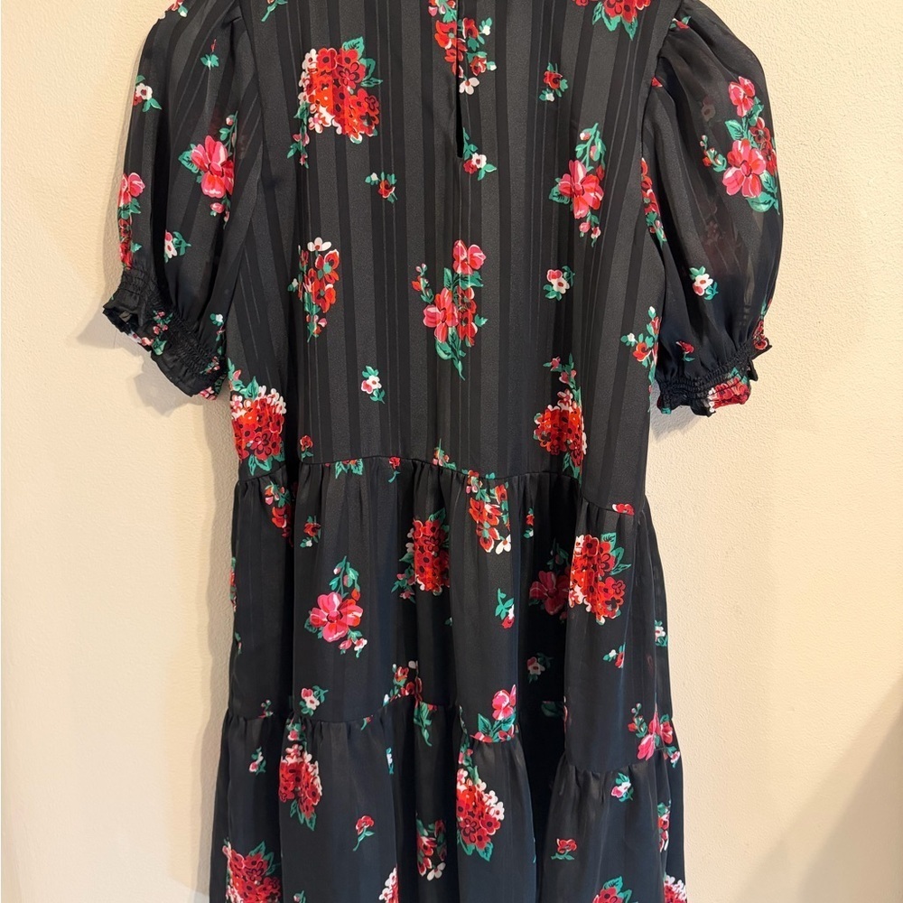 Cat & Jack Black Floral Babydoll Tiered Dress Girls XL (14) Puff Sleeve Boho - Picture 3 of 6